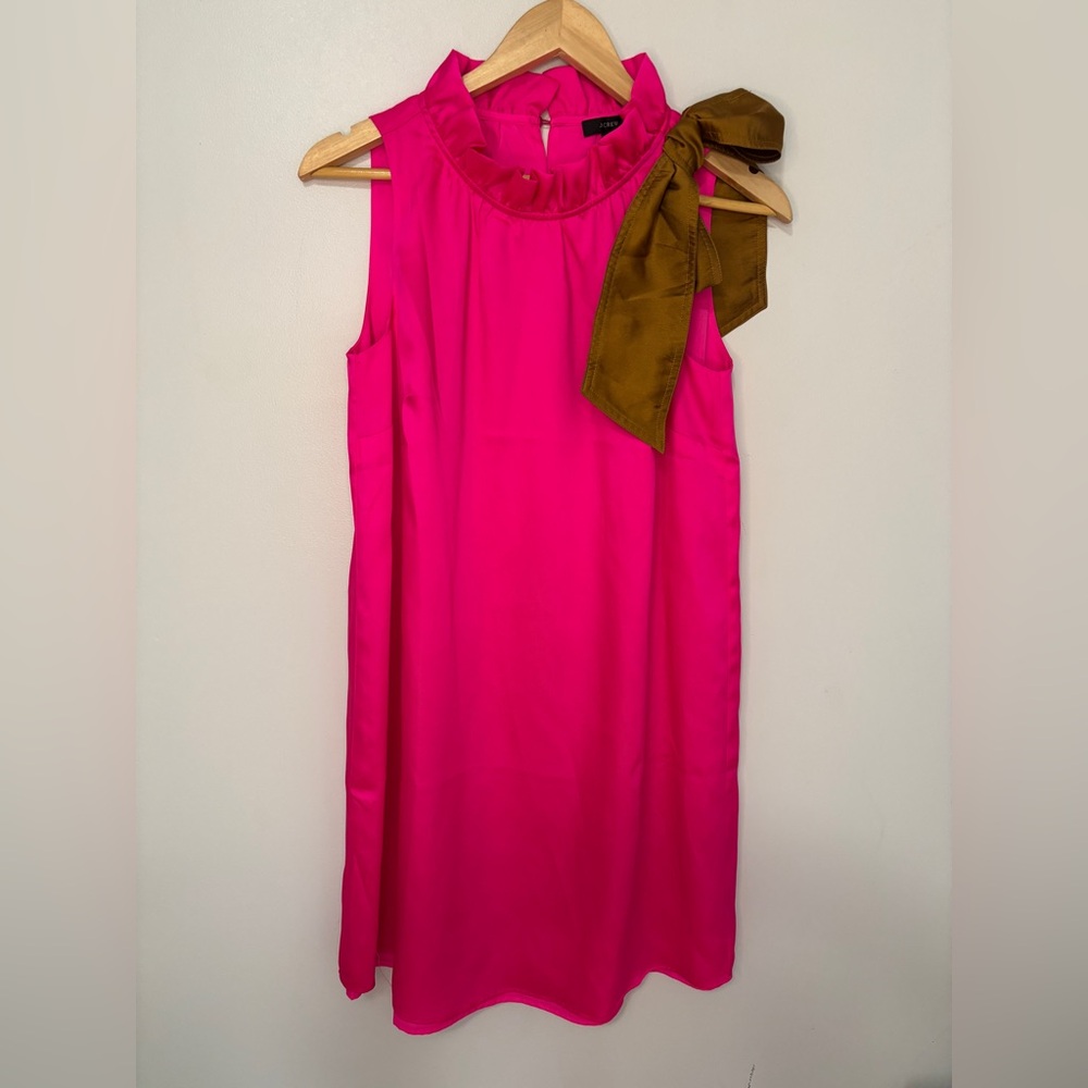 J. Crew Women’s Neon Flamingo Swing Dress with Bow Mini Dress Size Small NWT